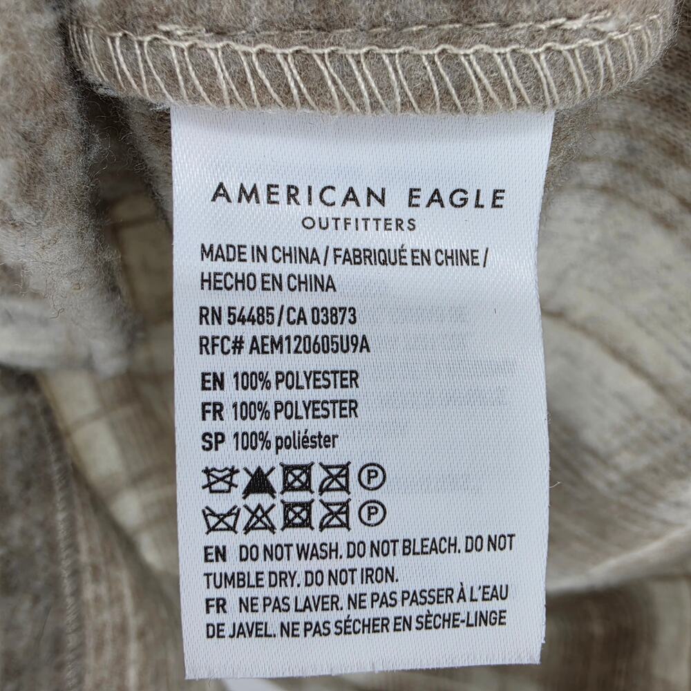 American Eagle Tan Plaid Fleece Elongated Shirt Jacket Shacket W/ Pockets Size M - Picture 3 of 4